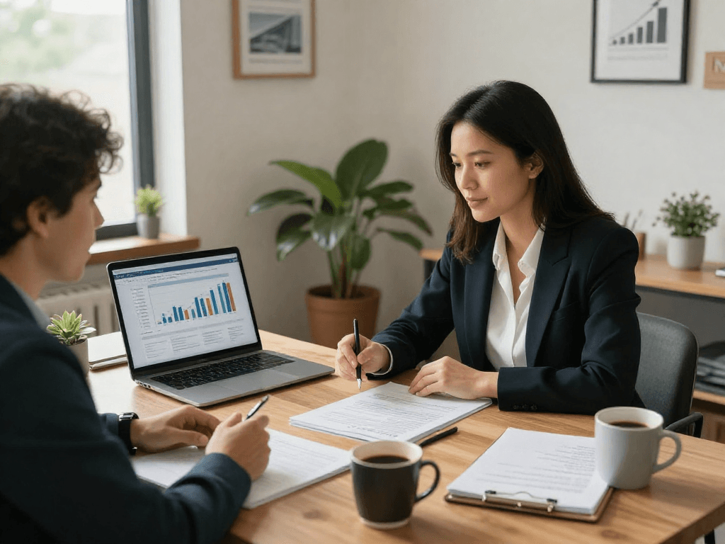 Discussing debt relief Canada options with a financial counselor in a cozy office