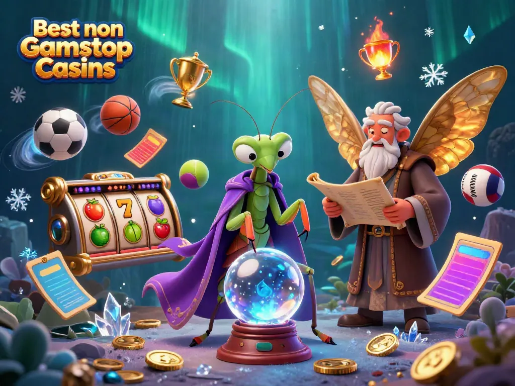 Experience the excitement of Best non Gamstop Casinos with a mystical fortune teller and vibrant game elements.