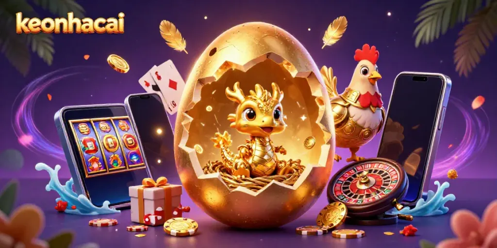 Experience the excitement of keonhacai with golden dragon poker chips amidst a vibrant casino atmosphere.