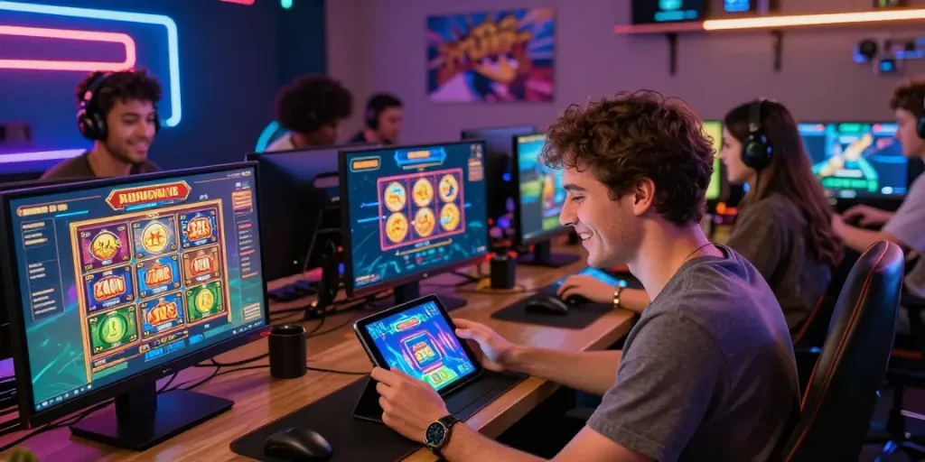 Engaged players enjoying TX88 online gaming platform with vibrant graphics.