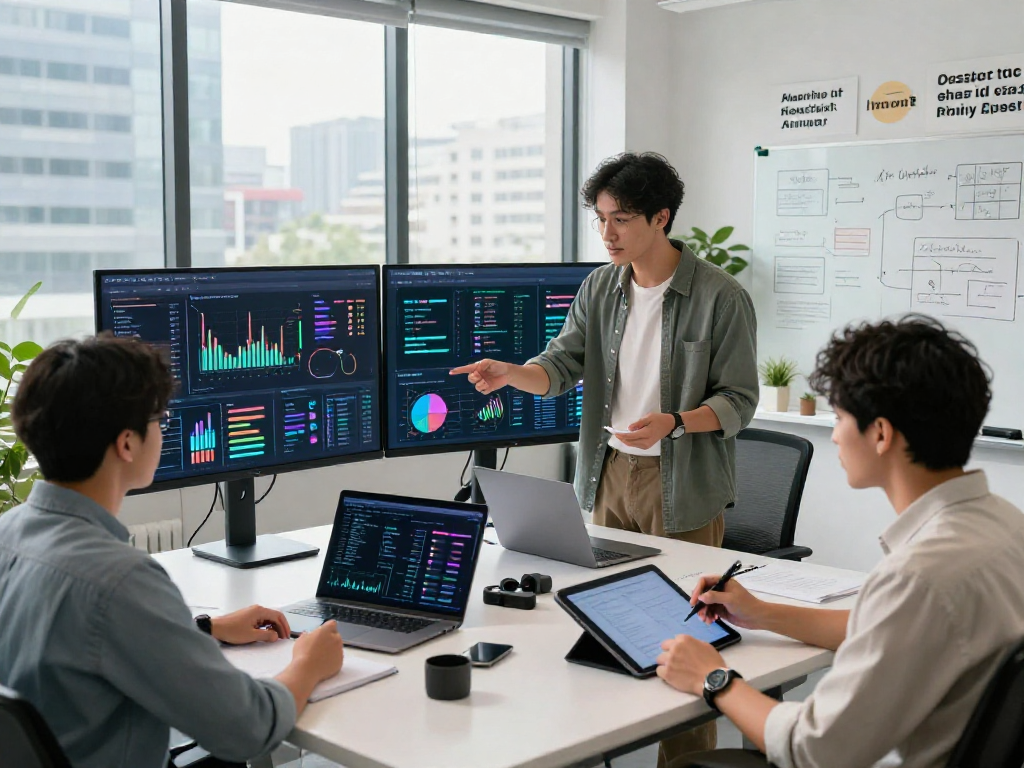 Explore spicy ai in a vibrant tech workspace with modern data analysis tools and collaborative team discussions.