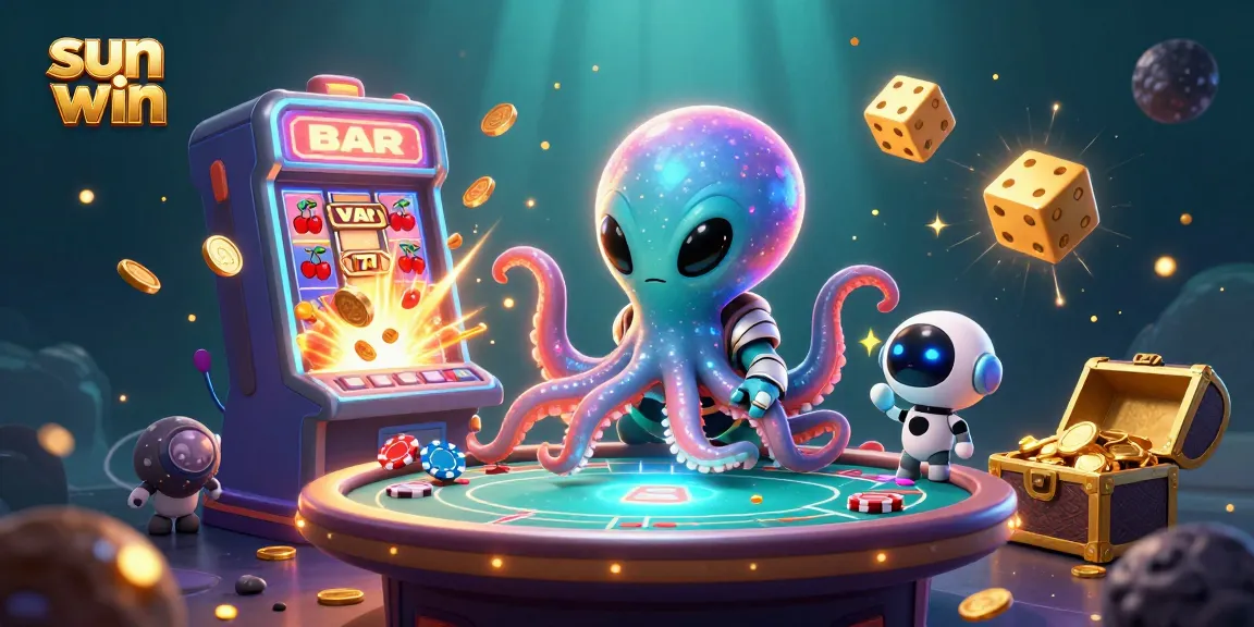 Experience the sun win excitement with a vibrant alien casino scene featuring thrilling games and a colorful atmosphere.