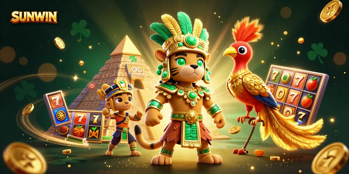 SUNWIN showcases an exciting slot game scene with vibrant characters and golden rewards.